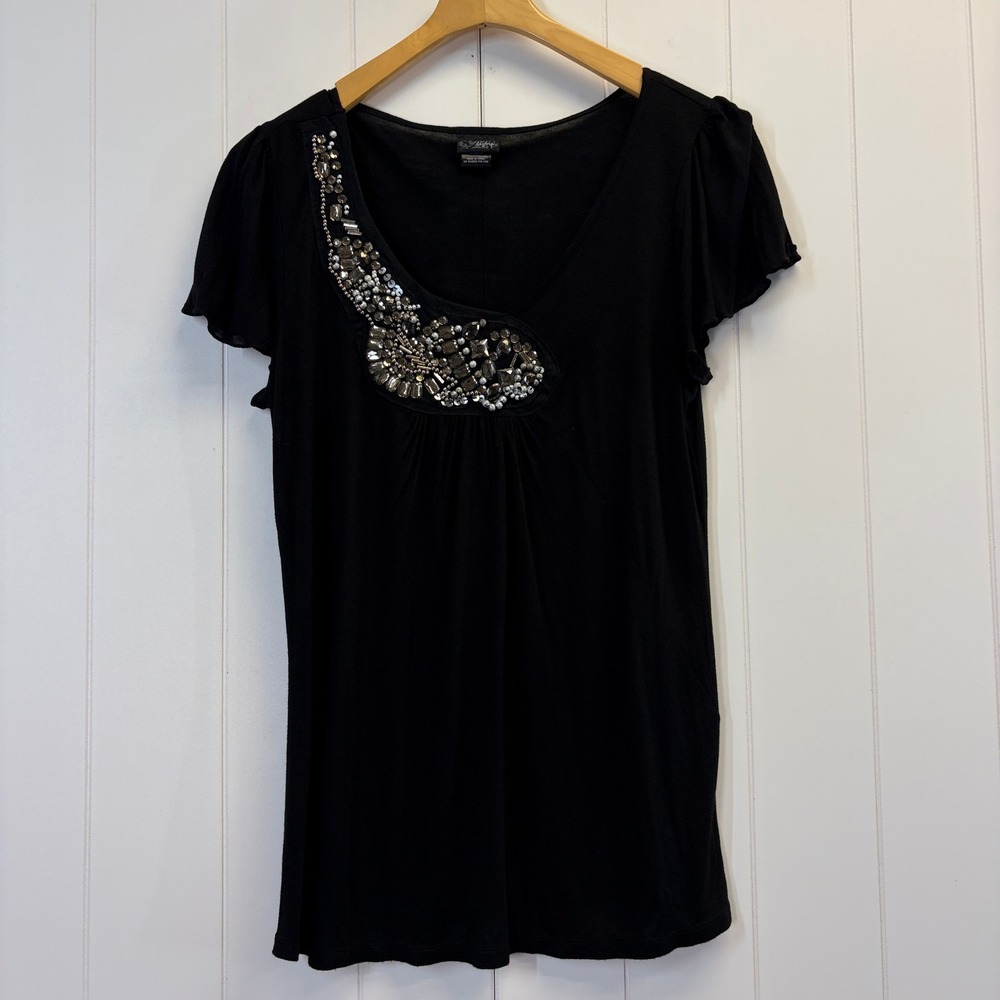 Daytrip Y2k Fairy Grunge Beaded Sequin Flutter Sleeve Top Women Medium Party